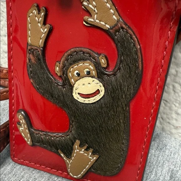 Rare Vintage Coach Red Patent Lanyard with Monkey Design - Picture 3 of 10